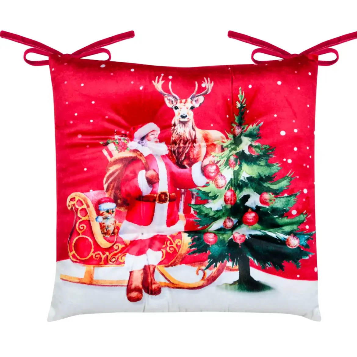 Cuscino per sedia quadrato in velluto (38 x 38 cm) Vigilia di Natale Rosso