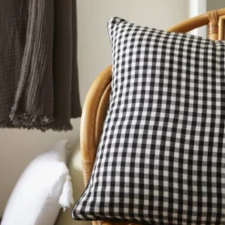 Cuscino quadrato in garza di cotone (45 x 45 cm) Gaïa vichy Nero