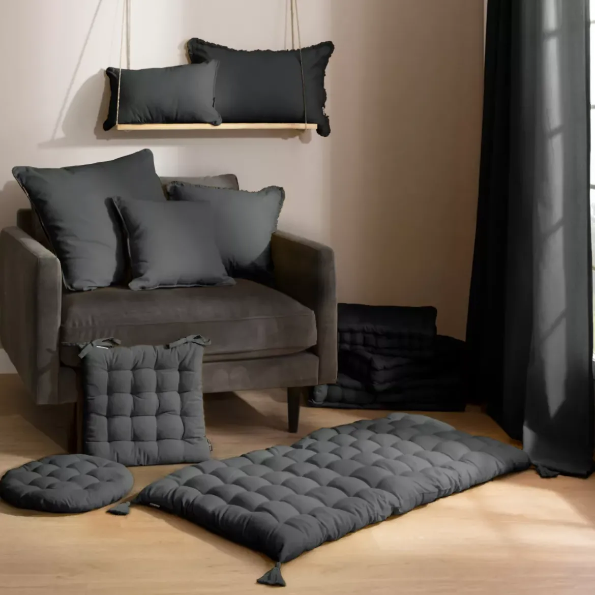 Cuscino rettangolare in cotone (30 x 50 cm) Pixel Grigio antracite
