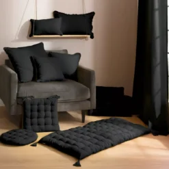 Cuscino rettangolare in cotone (40 x 60 cm) Pixel con frange Nero
