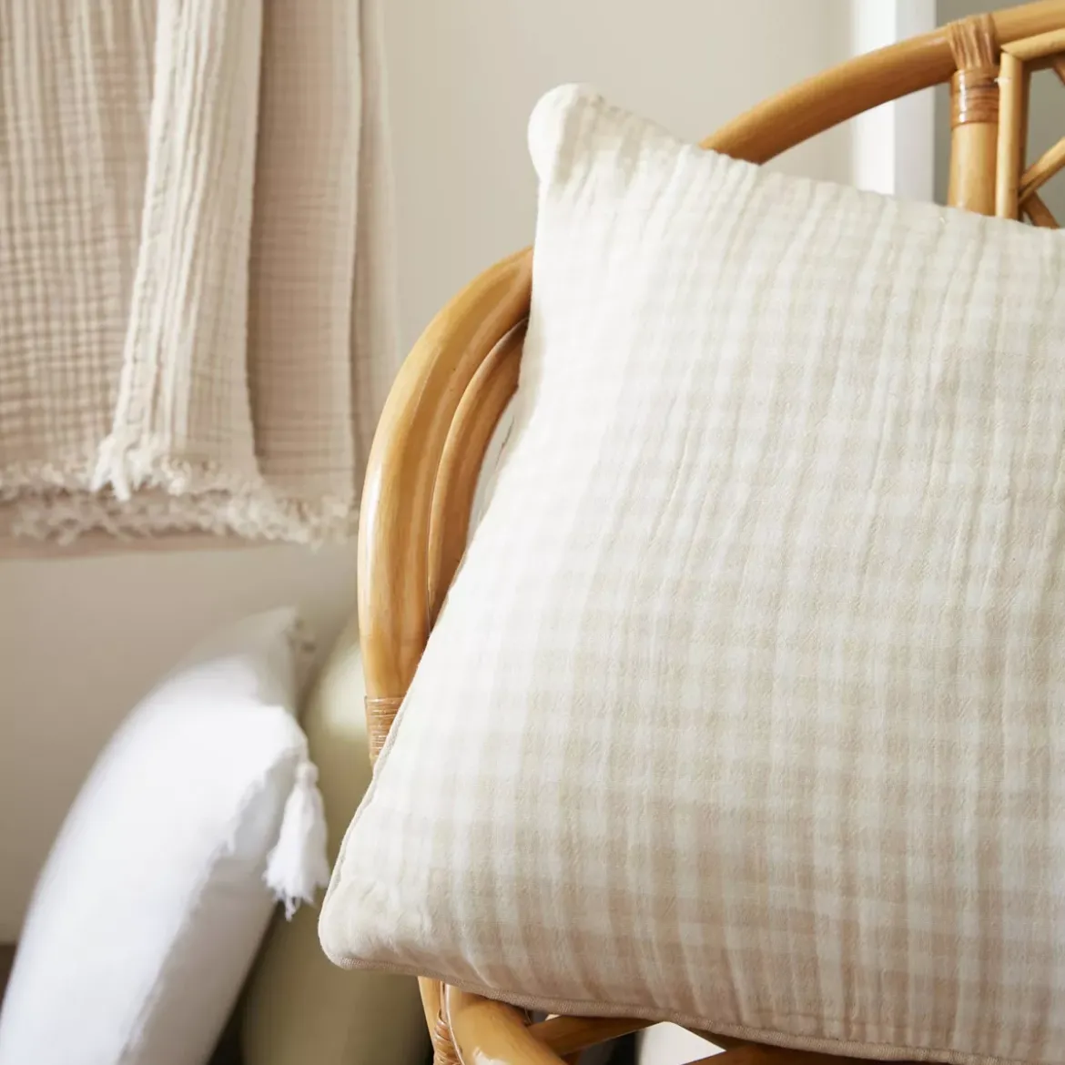 Cuscino rettangolare in garza di cotone (40 x 60 cm) Gaïa vichy Beige