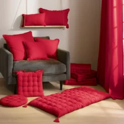 Cuscino rotondo in cotone per sedia (40 cm) Pixel Rosso