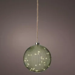 Decorazione da appendere luminosa a pile 40 LED (D20 cm) Vintage Verde tè / bianco caldo