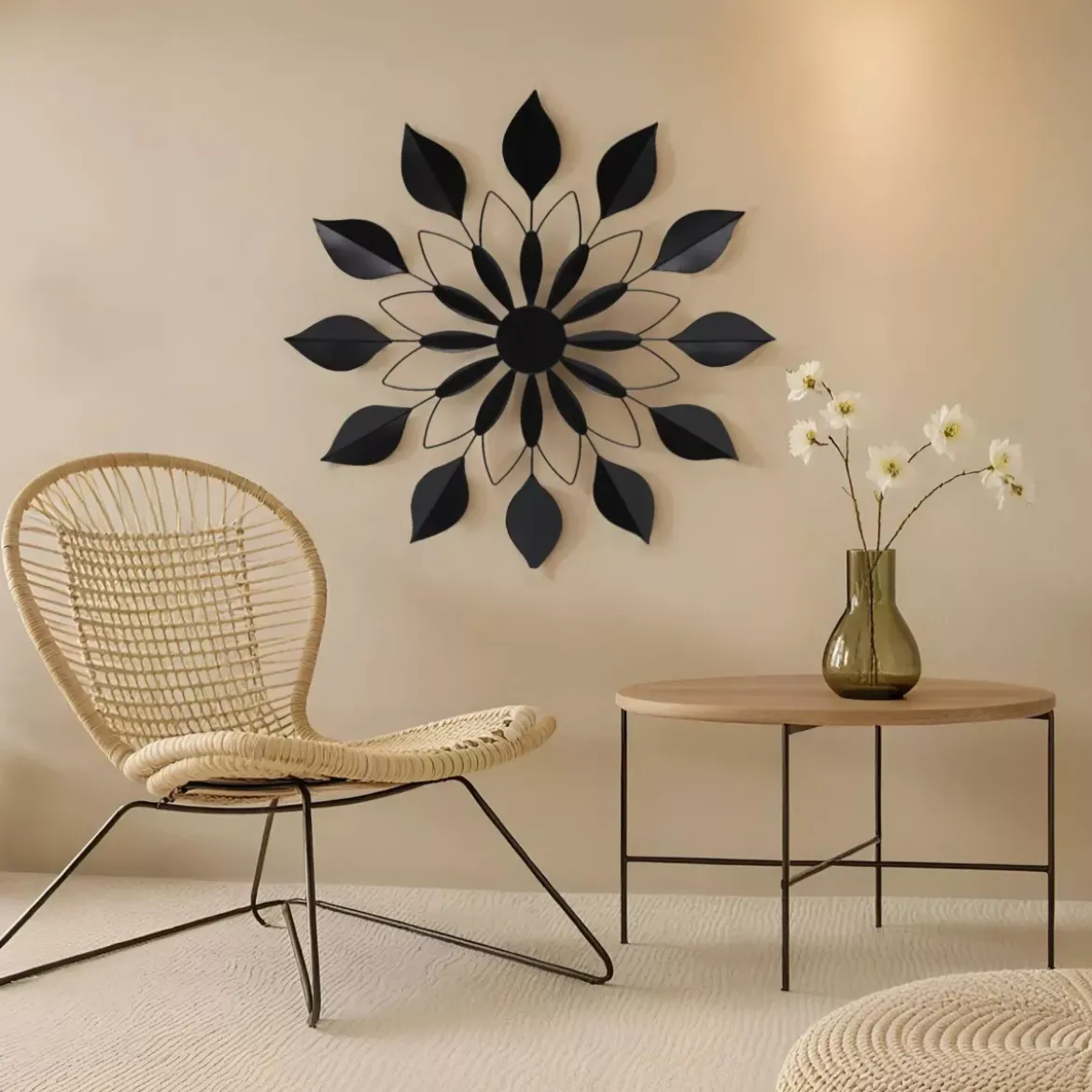 Decorazione murale in metallo (D71 cm) Fiore Nero