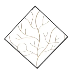Decorazione murale in metallo (Alt 49,5 cm) Albero contemporaneao Nero e dorato