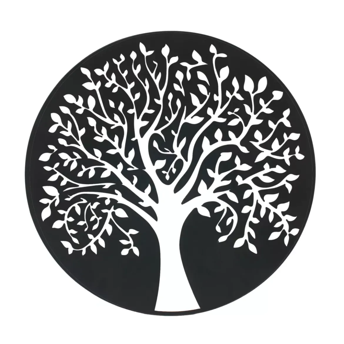 Decorazione murale rotonda in metallo (D60 cm) Albero della vita Nero