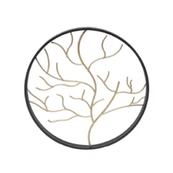 Decorazione murale rotonda in metallo (D28 cm) Albero contemporaneao Nero e dorato