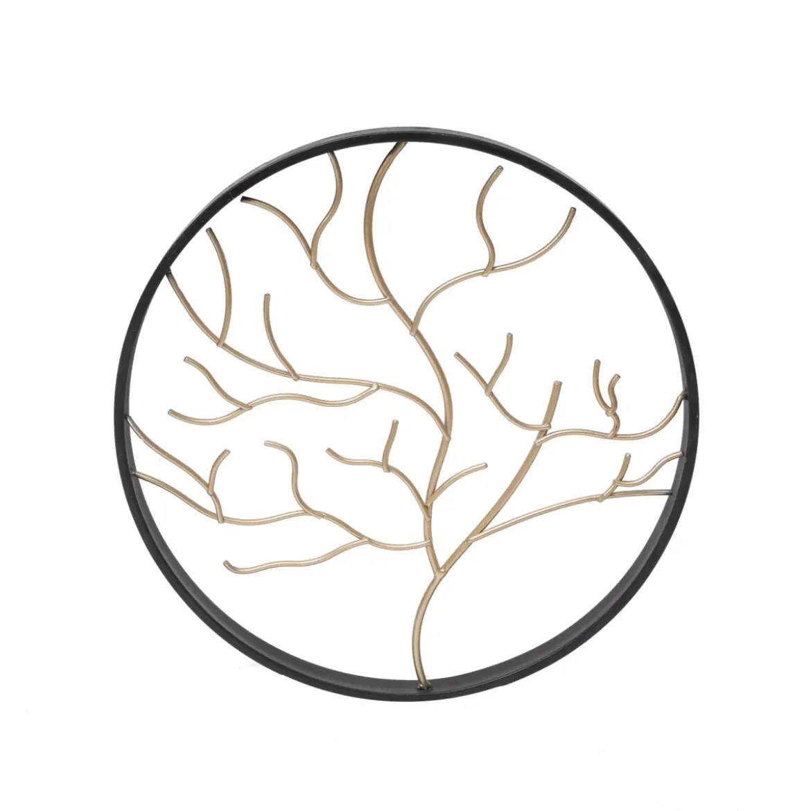Decorazione murale rotonda in metallo (D28 cm) Albero contemporaneao Nero e dorato