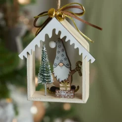 Decorazione natalizia da appendere in legno (H11 cm) Casa di Babbo Natale Grigio