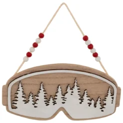 Decorazione natalizia da appendere in legno (H16 cm) Maschera da sci Naturale