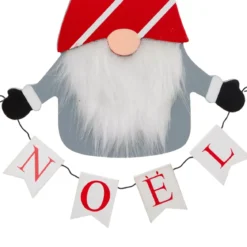 Decorazione natalizia da appendere in legno (H32 cm) Folletto Buon Natale in grigio