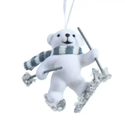 Decorazione natalizia da appendere in plastica vellutata (H10 cm) Orso Albin Bianco
