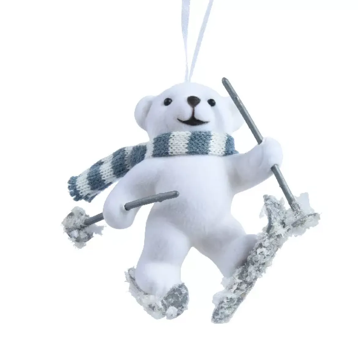 Decorazione natalizia da appendere in plastica vellutata (H10 cm) Orso Albin Bianco