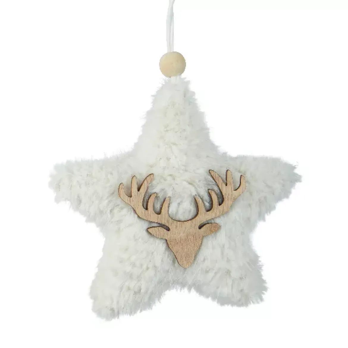 Decorazione natalizia da appendere in legno (H15 cm) Stella ecopelliccia Bianco