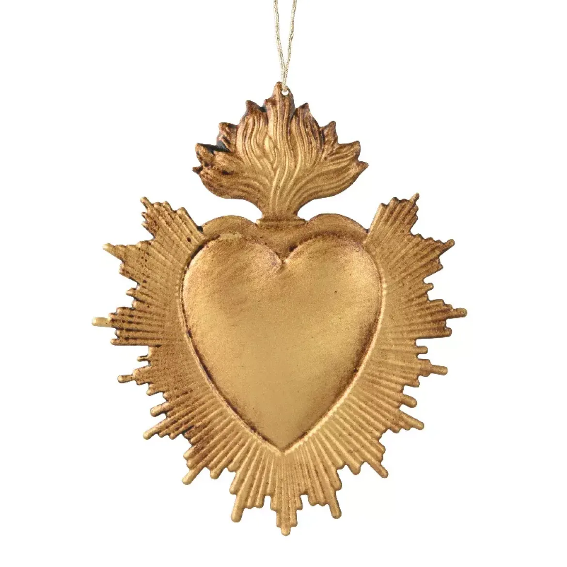 Decorazione natalizia sospesa in metallo (H14 cm) Cuore Exvoto Dorato