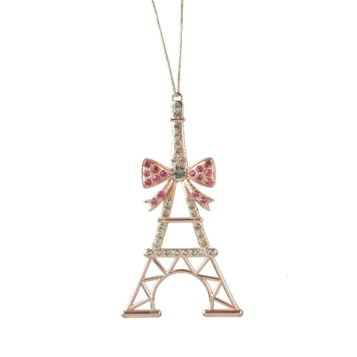 Decorazione natalizia sospesa in metallo (H11 cm) Torre Eiffel con strass dorati