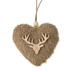 Decorazione natalizia sospesa in legno (H15 cm) Cuore ecopelliccia Marrone