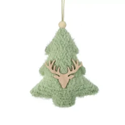 Decorazione natalizia sospesa in legno (H15 cm) Albero ecopelliccia Verde menta