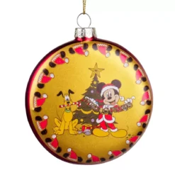 Disco in vetro Pluto e Mickey di Natale Giallo
