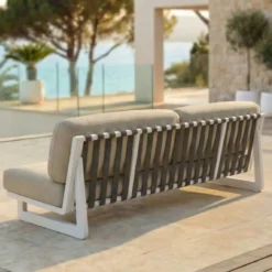 Divano da giardino in alluminio a 3 posti Long Beach Bianco cenere e beige