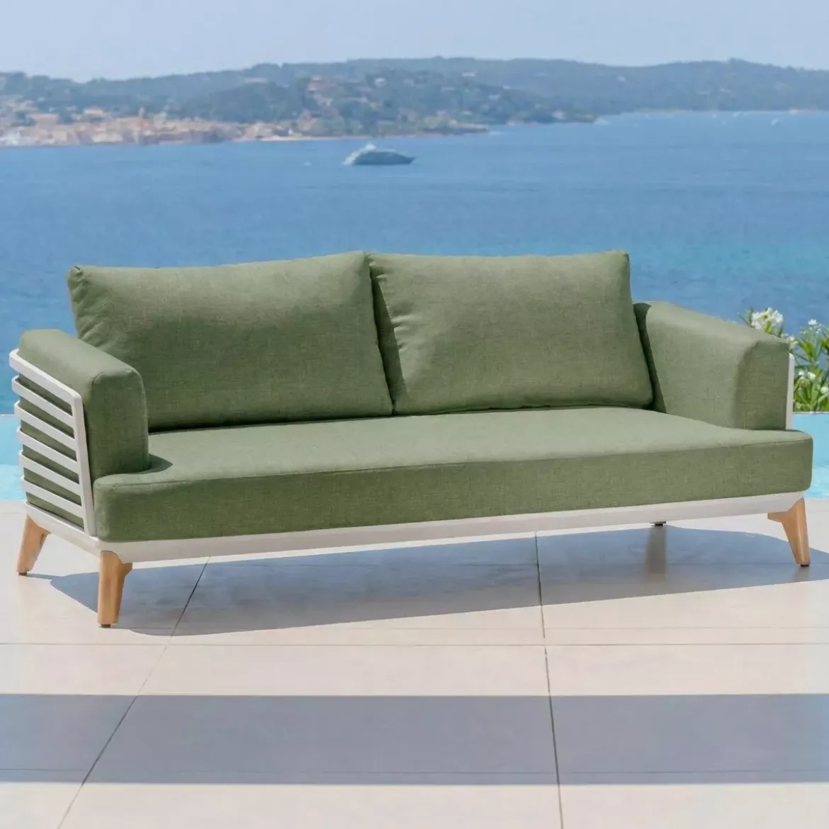 Divano da giardino in alluminio 2 posti Monte Carlo Bianco e verde rosmarino