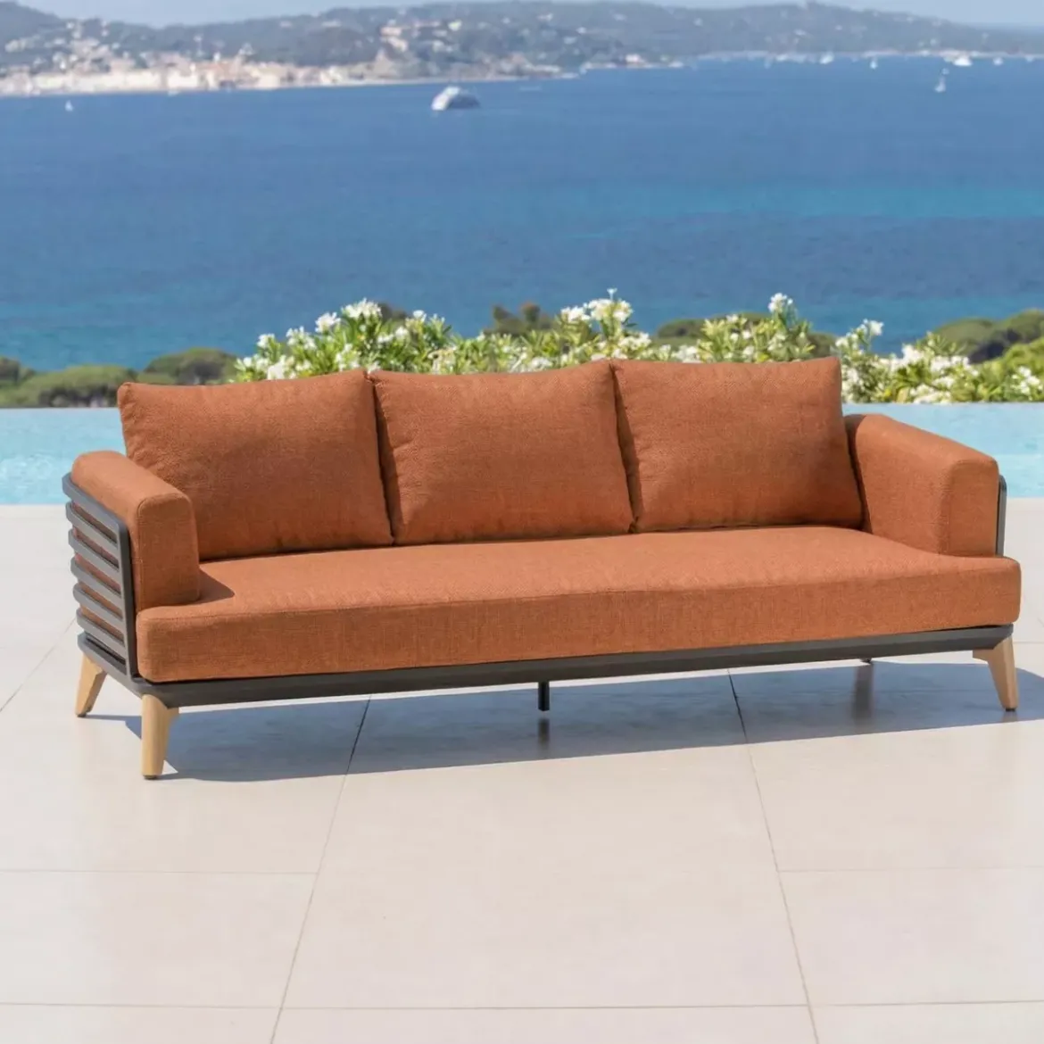 Divano da giardino in alluminio 3 posti Monte Carlo Grigio antracite e terracotta