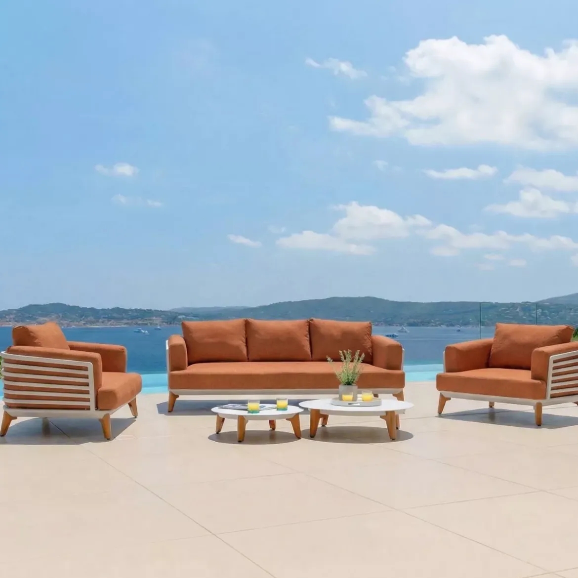 Divano da giardino in alluminio 2 posti Monte Carlo Bianco e terracotta