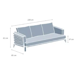 Divano da giardino in alluminio 3 posti Monte Carlo Grigio antracite e grigio chiaro
