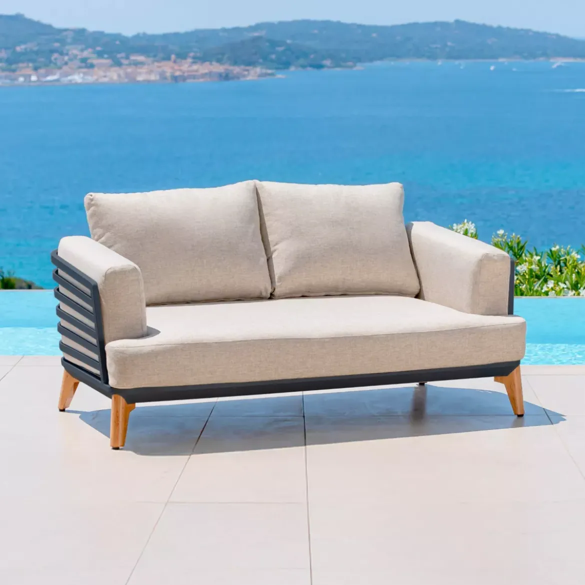 Divano da giardino in alluminio 2 posti Monte Carlo Grigio antracite e tortora
