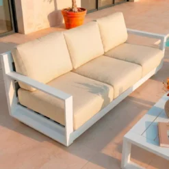 Divano da giardino in alluminio 3 posti Elba Bianco e beige