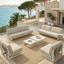 Divano da giardino in alluminio 2 posti Long Beach Bianco cenere e beige