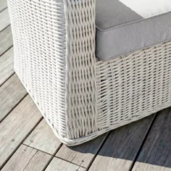 Divano da giardino in resina intrecciata 3 posti Calvi Bianco e grigio chiaro
