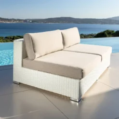 Divano da giardino in resina intrecciata 2 posti Palma Bianco e tortora