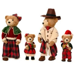 Famiglia di orsi decorativi (H80 cm) Natale d'antan a quadretti Rossi