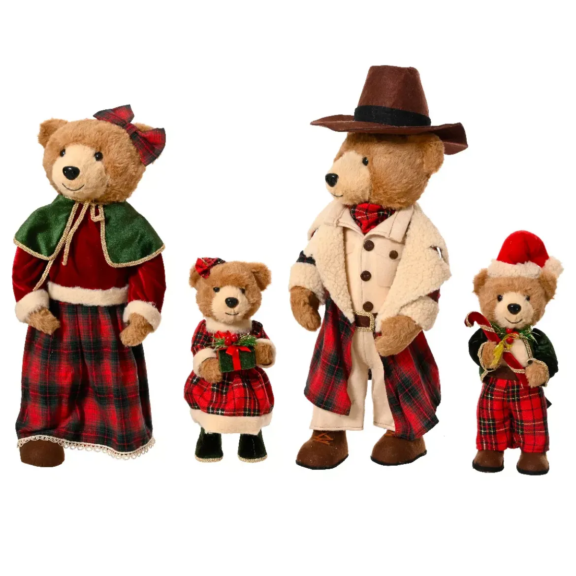 Famiglia di orsi decorativi (H80 cm) Natale d'antan a quadretti Rossi