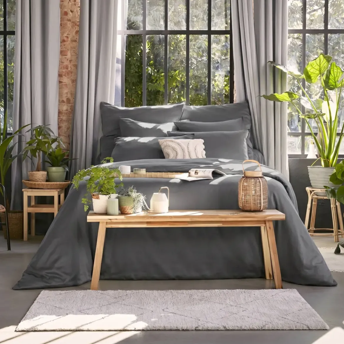 Federa cuscino letto da letto rettangolare in lyocell Tencel™ lavato (50 x 70 cm) Olivia Granito Grigio