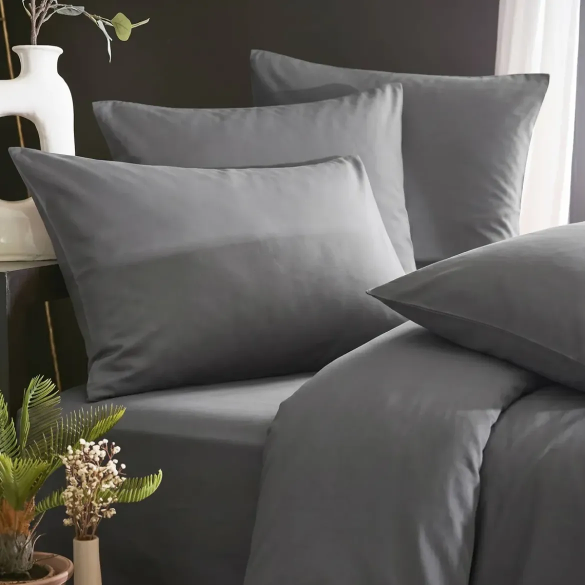 Federa cuscino letto da letto rettangolare in lyocell Tencel™ lavato (50 x 70 cm) Olivia Granito Grigio