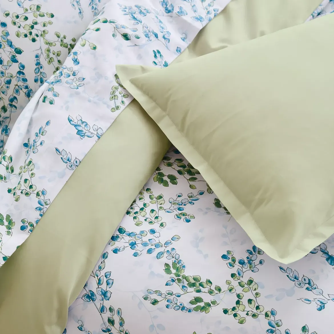 Federa cuscino letto rettangolare in raso di cotone (50 x 70 cm) Angèle Verde tiglio