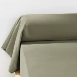 Federa per cuscino a rullo flanella di cotone (L185 cm) Nina Verde rosmarino