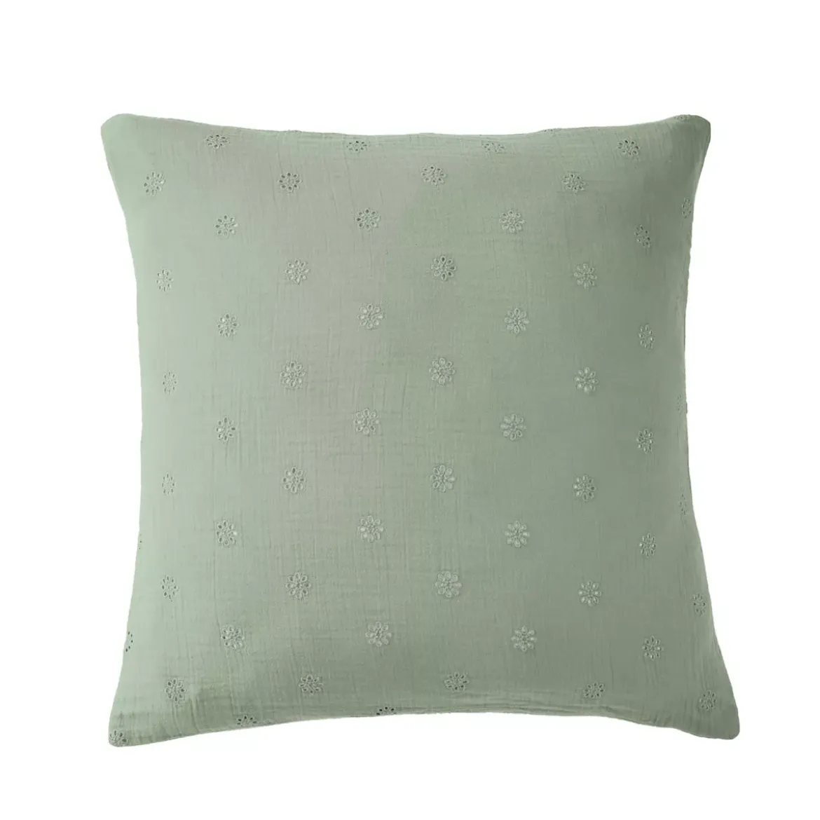 Federa per cuscino letto quadrata in garza di cotone (60 x 60 cm) Gaïa Boho Verde eucalipto