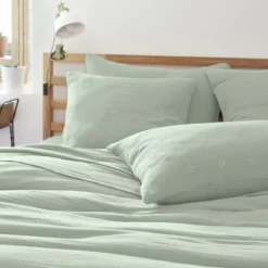 Federa per cuscino letto quadrata in garza di cotone (60 x 60 cm) Gaïa Boho Verde eucalipto