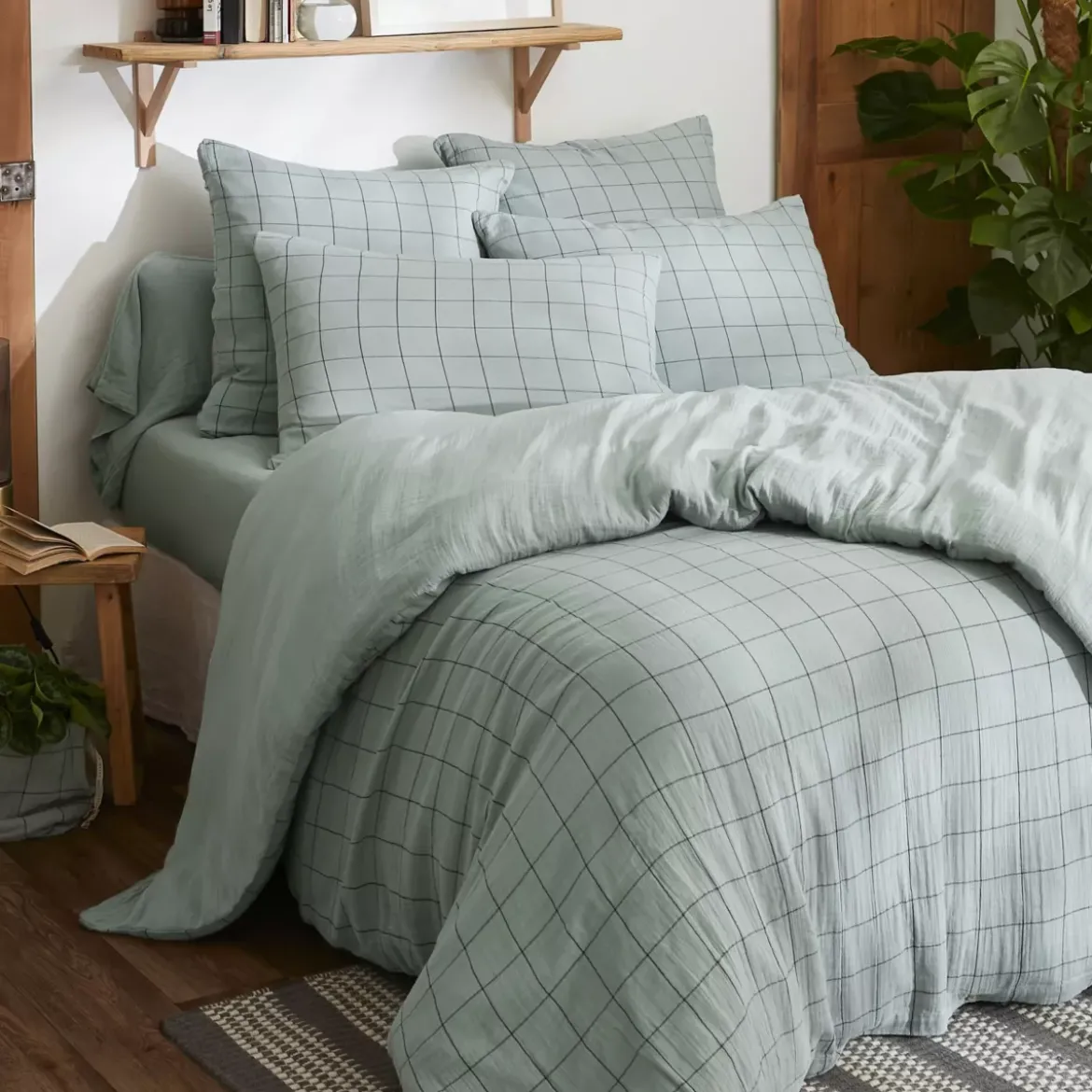 Federa per cuscino letto rettangolare in garza di cotone (50 x 70 cm) Gaia Match Verde eucalipto
