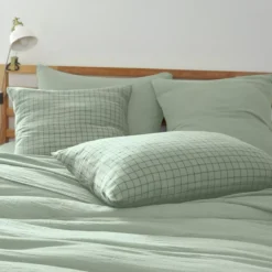Federa per cuscino letto rettangolare in garza di cotone (50 x 70 cm) Gaïa Mix Verde eucalipto
