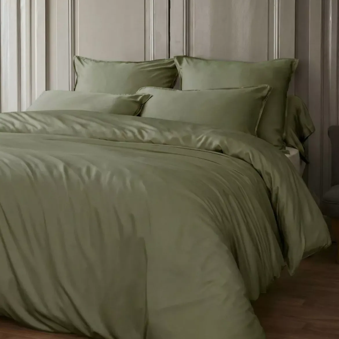 Federa per cuscino quadrata in raso di bambù (63 x 63 cm) Sienna Verde rosmarino