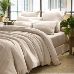 Federa quadrata garza di cotone (60 x 60 cm) Gaïa Beige pampa