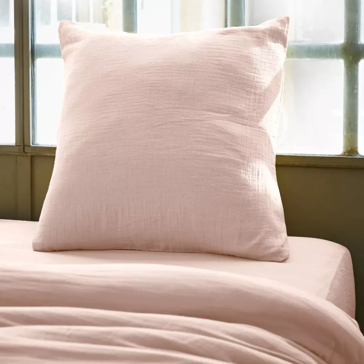 Federa quadrata garza di cotone (60 x 60 cm) Gaïa Rosa cipria