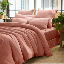 Federa quadrata garza di cotone (60 x 60 cm) Gaïa Rosa pesca