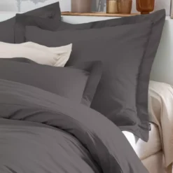 Federa quadrata percalle di cotone (65 cm) Cali Grigio antracite