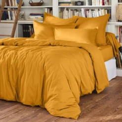Federa quadrata percalle di cotone (65 cm) Cali Giallo senape