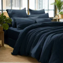 Federa rettangolare garza di cotone (L70 cm) Gaïa Blu notte